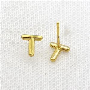Copper Stud Earring T-Letter Gold Plated, approx 5-7mm