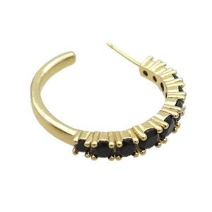 Copper Stud Earring Pave Black Zircon Gold Plated, approx 27mm