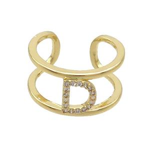 Copper Ring Pave Zircon D-Letter Gold Plated, approx 10mm, 18mm dia
