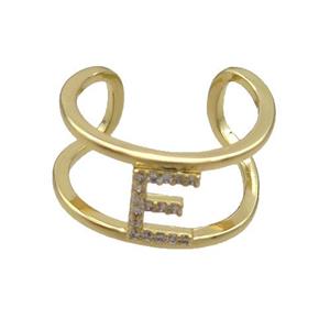 Copper Ring Pave Zircon E-Letter Gold Plated, approx 10mm, 18mm dia