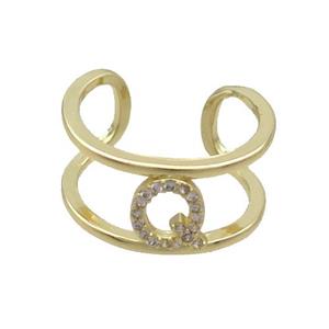 Copper Ring Pave Zircon Q-Letter Gold Plated, approx 10mm, 18mm dia