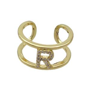 Copper Ring Pave Zircon R-Letter Gold Plated, approx 10mm, 18mm dia