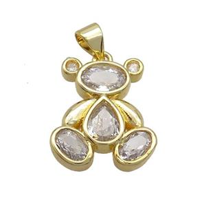 Copper Bear Pendant Pave Zircon Gold Plated, approx 13-18mm