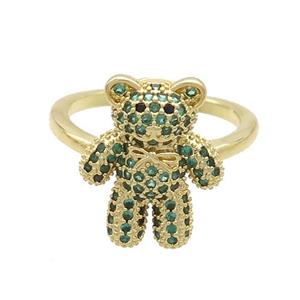 Copper Bear Rings Pave Green Zircon Gold Plated, approx 14-17mm, 18mm dia