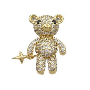 Copper Bear Pendant Pave Zircon Gold Plated, approx 12-20mm