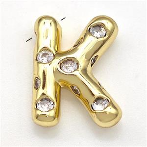 Copper Letter-K Pendant Micro Pave Zirconia Gold Plated, approx 14-20mm