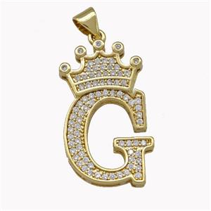 Copper Letter-G Pendant Micro Pave Zirconia Crown Gold Plated, approx 18-25mm