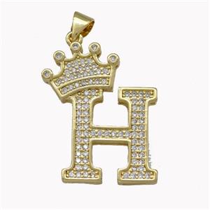 Copper Letter-H Pendant Micro Pave Zirconia Crown Gold Plated, approx 18-25mm