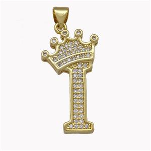 Copper Letter-I Pendant Micro Pave Zirconia Crown Gold Plated, approx 14-25mm