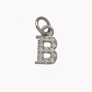 Copper Letter-B Pendant Pave Zirconia Platinum Plated, approx 5-8mm