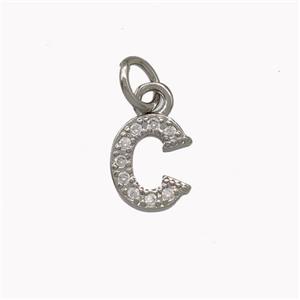 Copper Letter-C Pendant Pave Zirconia Platinum Plated, approx 5-8mm