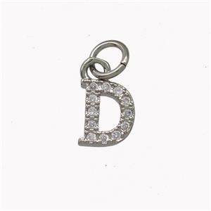Copper Letter-D Pendant Pave Zirconia Platinum Plated, approx 5-8mm