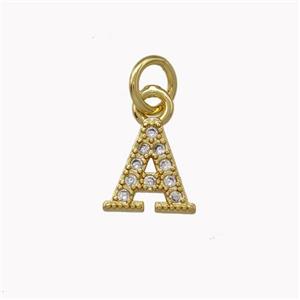 Copper Letter-A Pendant Pave Zirconia Gold Plated, approx 5-8mm