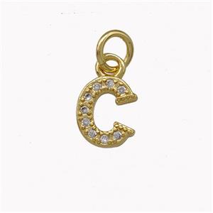 Copper Letter-C Pendant Pave Zirconia Gold Plated, approx 5-8mm