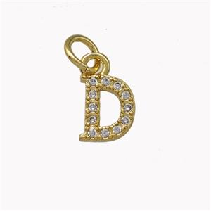 Copper Letter-D Pendant Pave Zirconia Gold Plated, approx 5-8mm