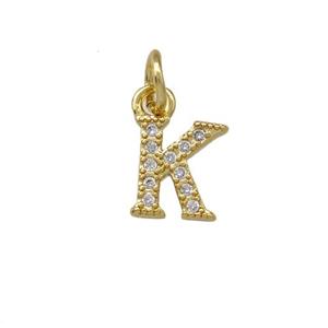 Copper Letter-K Pendant Pave Zirconia Gold Plated, approx 5-8mm