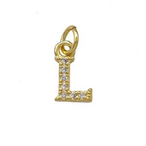 Copper Letter-L Pendant Pave Zirconia Gold Plated, approx 5-8mm