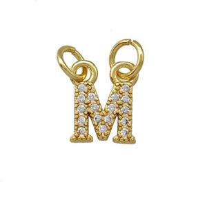 Copper Letter-M Pendant Pave Zirconia Gold Plated, approx 5-8mm