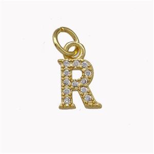 Copper Letter-R Pendant Pave Zirconia Gold Plated, approx 5-8mm