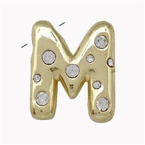 Copper Pendant Pave Zirconia Letter-M Gold Plated, approx 11-18mm