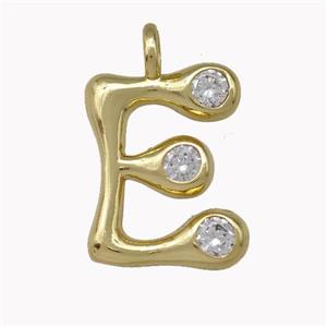 Copper Pendant Pave Zirconia Letter-E Gold Plated, approx 11-18mm