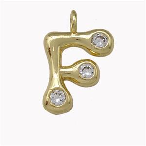 Copper Pendant Pave Zirconia Letter-F Gold Plated, approx 11-18mm