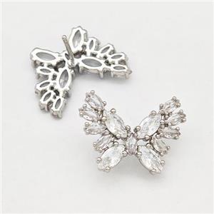 Copper Butterfly Earrings Stud Pave Zirconia Platinum Plated, approx 14-19mm