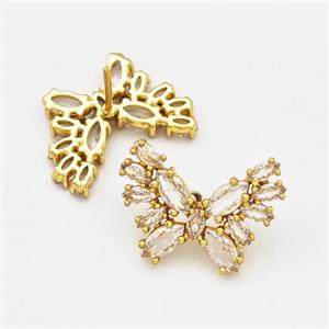 Copper Butterfly Earrings Stud Pave Zirconia Gold Plated, approx 14-19mm