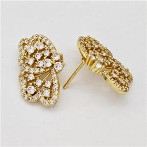 Copper Butterfly Earrings Stud Pave Zirconia Gold Plated, approx 12-22mm