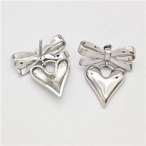 Copper Bow Stud Earrings Heart Platinum Plated, approx 13mm, 7-17mm