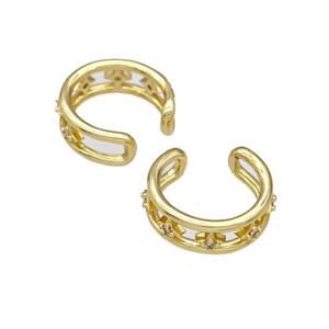 Copper Clip Earrings Pave Zirconia Gold Plated, approx 5mm, 14mm dia