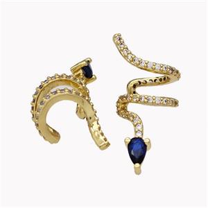 Copper Snake Clip Earrings Pave Zirconia Gold Plated, approx 10-25mm, 10mm dia