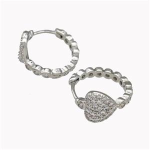 Copper Heart Hoop Earrings Pave Zirconia Platinum Plated, approx 10mm, 17mm dia