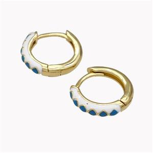 Copper Hoop Earrings Blue White Enamel Gold Plated, approx 14mm dia