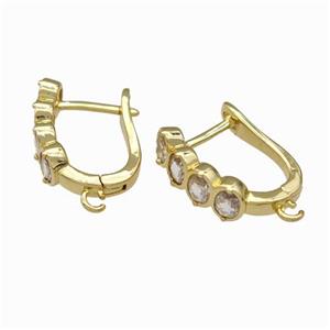 Copper Latchback Earrings Pave Zirconia Gold Plated, approx 5-14mm, 12-16mm