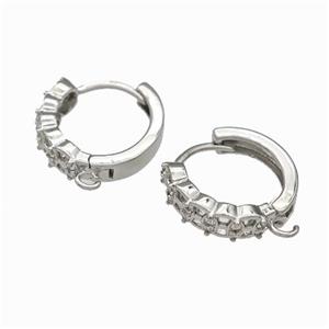 Copper Hoop Earrings Pave Zirconia Platinum Plated, approx 4mm, 15mm dia