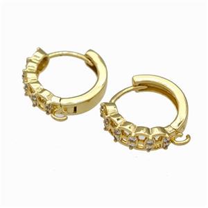 Copper Hoop Earrings Pave Zirconia Gold Plated, approx 4mm, 15mm dia
