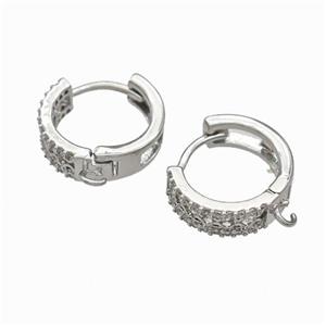 Copper Hoop Earrings Pave Zirconia Platinum Plated, approx 4.5mm, 15mm dia
