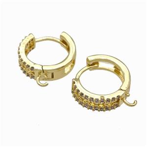 Copper Hoop Earrings Pave Zirconia Gold Plated, approx 4.5mm, 15mm dia