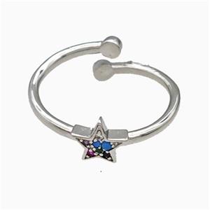 Copper Star Rings Pave Zirconia Platinum Plated, approx 8mm, 18mm dia