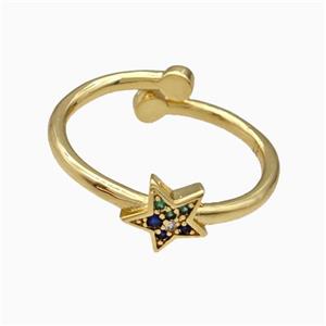 Copper Star Rings Pave Zirconia Gold Plated, approx 8mm, 18mm dia