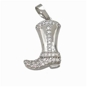 Cowboy Boots Charms Copper Shoe Pendant Pave Zirconia Platinum Plated, approx 13-17mm