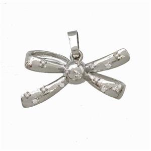 Copper Bow Pendant Micro Pave Zirconia Platinum Plated, approx 12-22mm