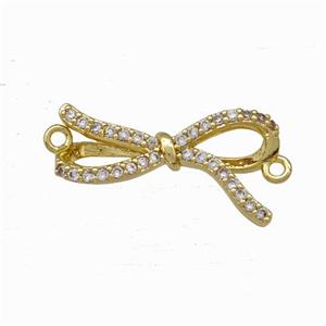 Copper Bow Connector Micro Pave Zirconia Gold Plated, approx 10-21mm