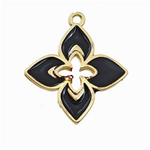 Copper Clover Pendant Black Enamel Cross Gold Plated, approx 20mm