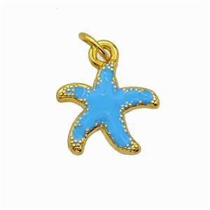 Copper Starfish Pendant Blue Enamel Gold Plated, approx 13.5mm