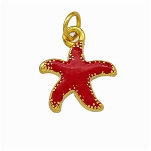 Copper Starfish Pendant Red Enamel Gold Plated, approx 13.5mm