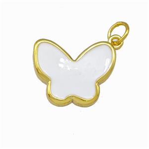 Copper Butterfly Pendant White Enamel Gold Plated, approx 13-16.5mm