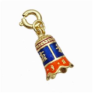 Copper Bell Pendant Blue Red Painted Gold Plated, approx 8-13mm, 6mm