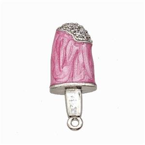 Ice Cream Charms Copper Pendant Pave Zirconia Pink Painted Platinum Plated, approx 8.5-19mm